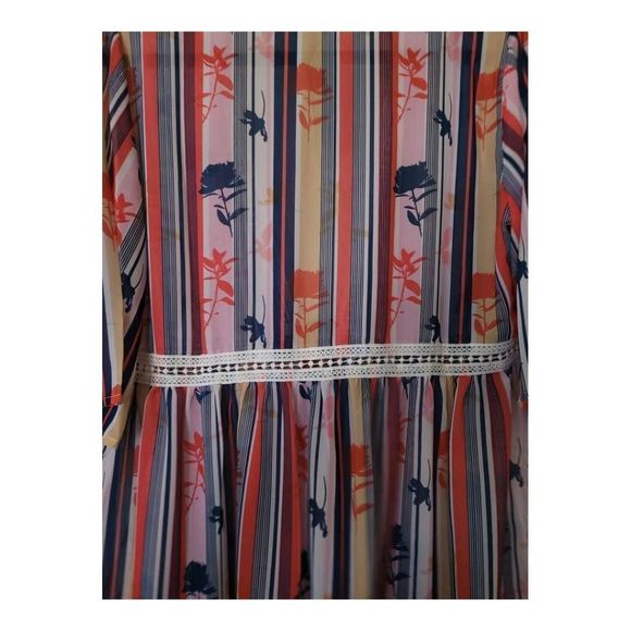 Tempotrek Cover-up Size XL Multicolor Striped Floral Print With Crochet Tye New - Picture 4 of 7